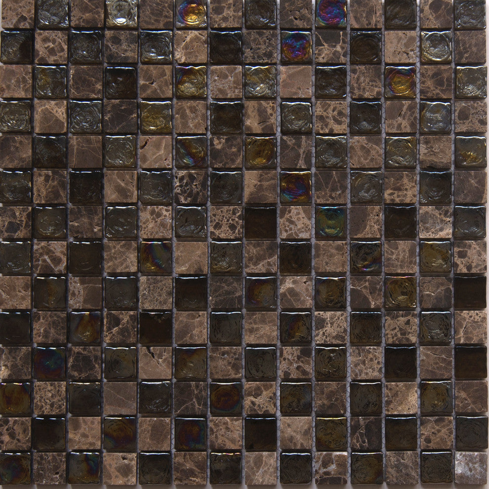 12"x12" Glass and Stone Mosaic Tile, Topaz, Square, Set of 50