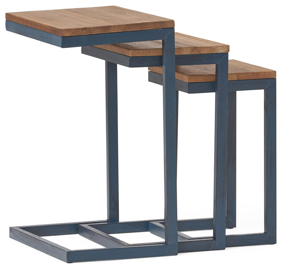 GDF Studio Kacha Modern Industrial Firwood Nesting Tables (Set of 3)