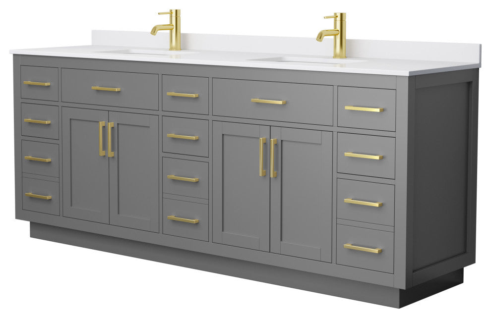 Beckett TK 84" Dark Gray Double Vanity,  Cultured Top, Gold Trim