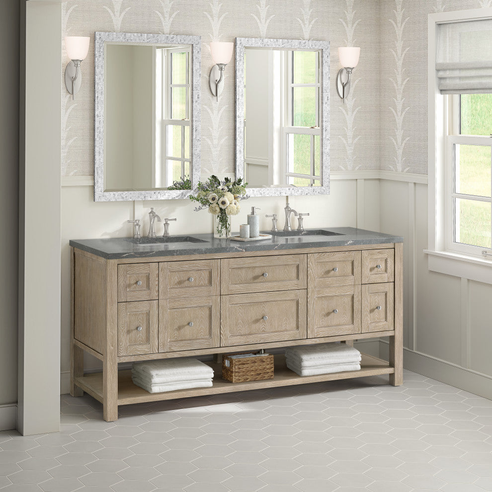 Breckenridge 72" Double Vanity, Oak, 3 CM White Zeus Top