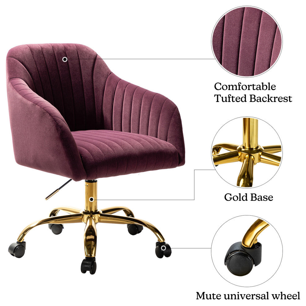 Swivel Rolling Task Chair With Tufted Back, Purple