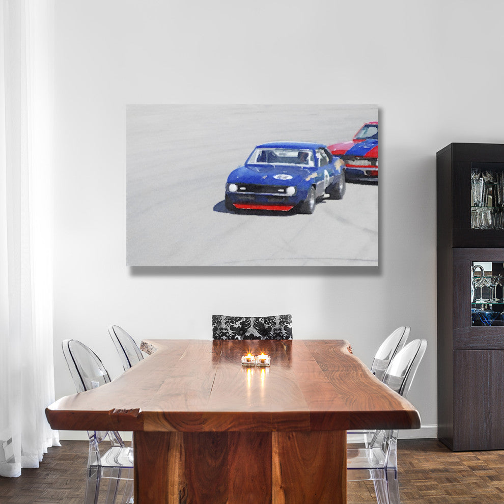 "Chevy Camaro on Race Track Watercolor" Fine Art Print