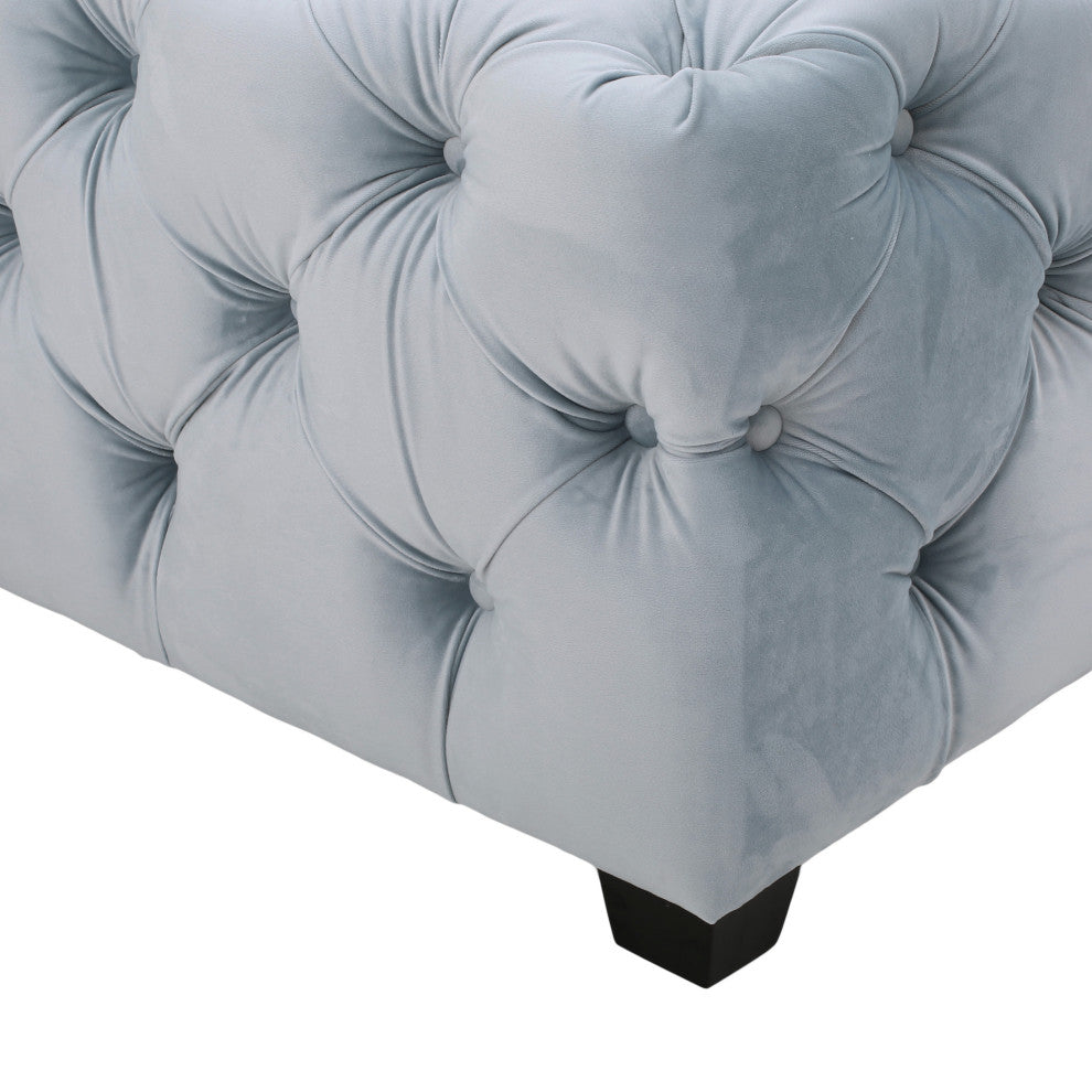 GDF Studio Provence TModern Glam Tufted Velvet Ottoman Bench, Light Gray