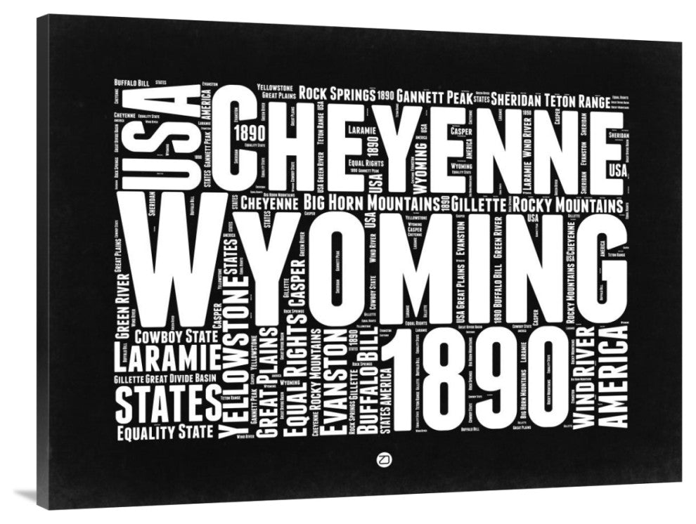 "Wyoming Black and White Map" Fine Art Print