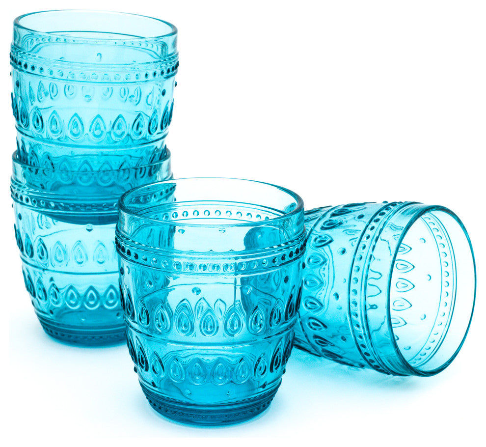 Fez Glass Old Fashion Set of 4, Turquoise