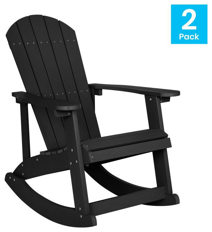 Savannah All-Weather Poly Resin Wood Adirondack Rocking Chair- Set of 2, Black