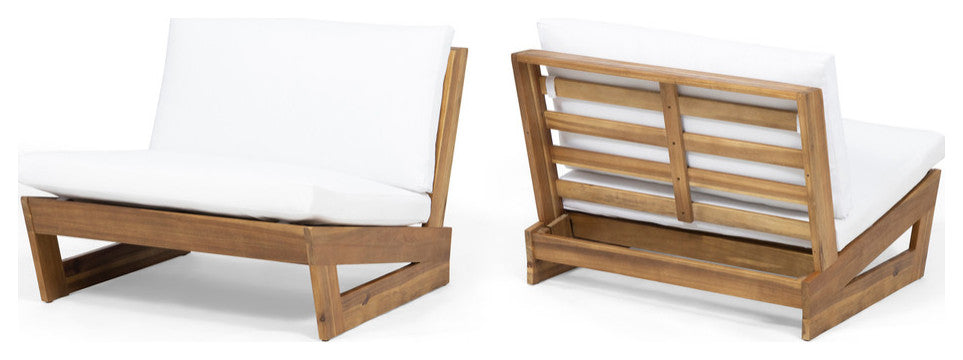 Emma Outdoor Acacia Wood Club Chairs With Cushions, Set of 2, White