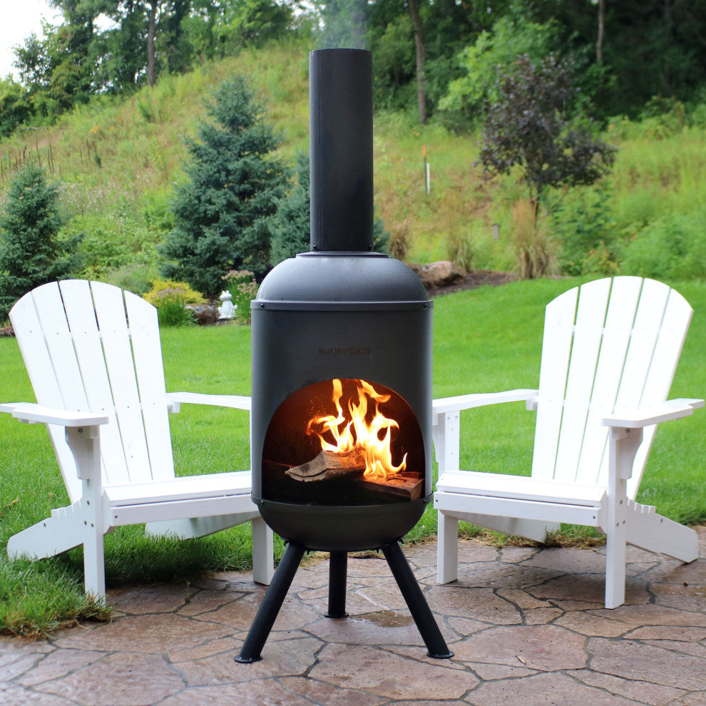 Sunnydaze Black Steel Outdoor Wood-Burning Backyard Chiminea Fire Pit, 5'