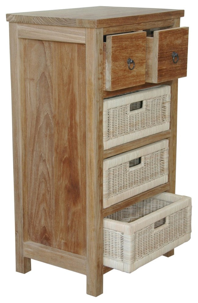 Anderson Teak TB-2130C Safari Occasional Table With Drawer & Rattan Baskets