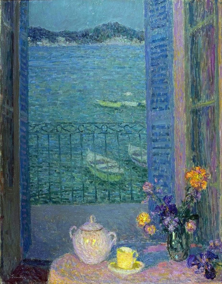 Henri Le Sidaner Bouquet by the window - 21" x 28" Premium Canvas Print