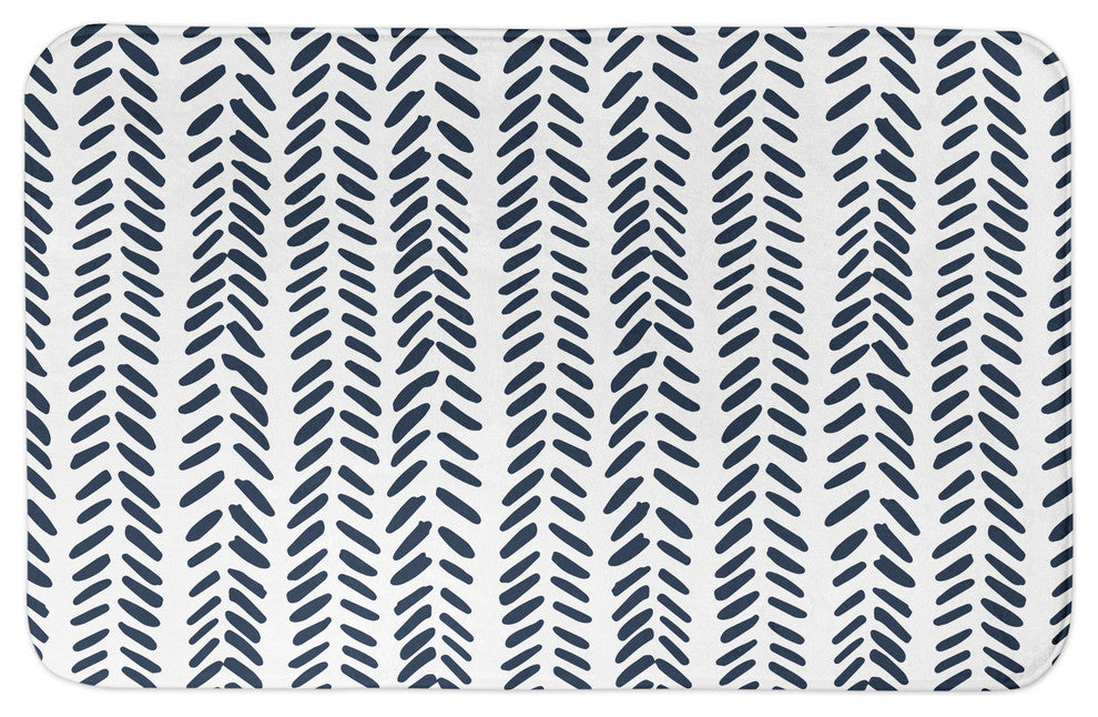Navy Modern Herringbone 34x21 Bath Mat