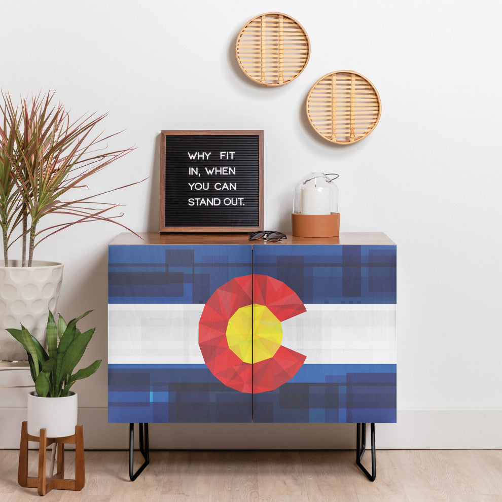 Deny Designs Colorado Credenza, Walnut, Black Steel legs