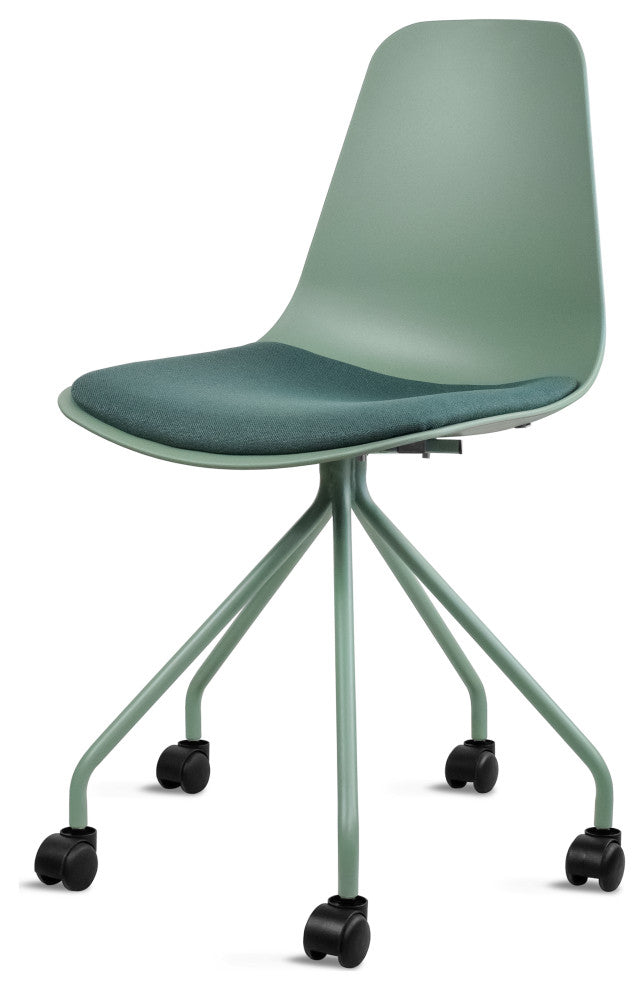 Set of 2 Ergonomic Task Chairs Padded Seat Metal Plastic Wheels Metal Legs, Green