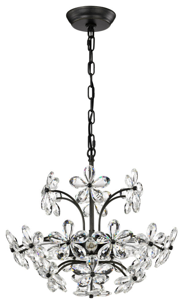 Almira 6 Lights Antique Black Daisy Flower Crystal Chandelier