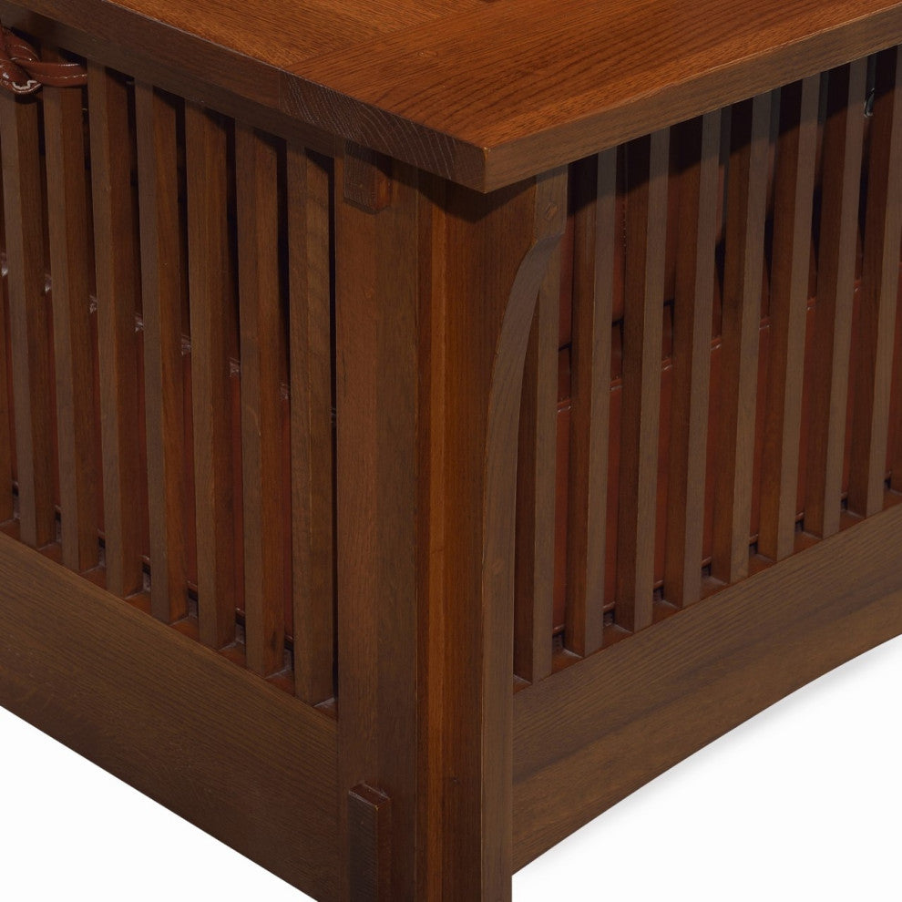 Mission Crofter Style Solid Quarter Sawn Oak and Leather Sofa, Brown Leather