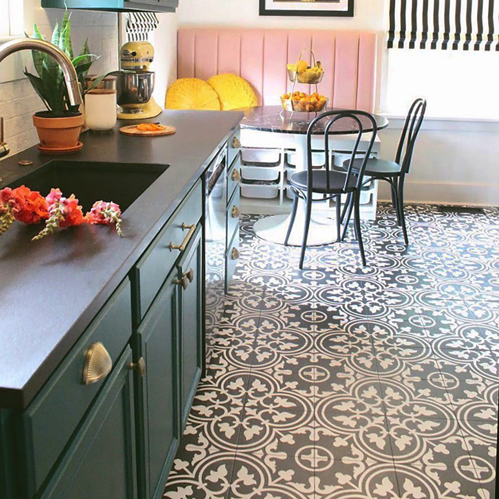 Arte Encaustic Porcelain Floor and Wall Tile, Black