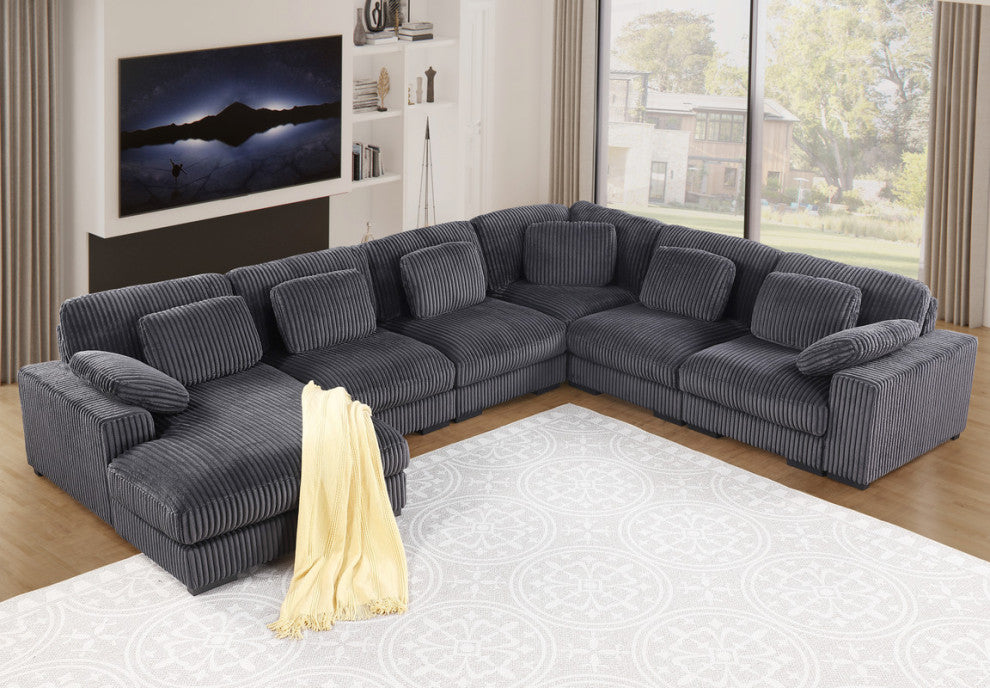 Nadine 155.5"W Dark Gray Corduroy Modular Corner Sectional Left-Facing Chaise