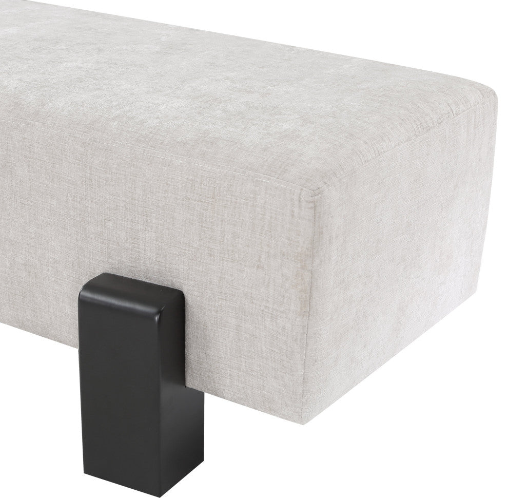 Edison Chenille Fabric Upholstered Bench, Grey, Black Finish