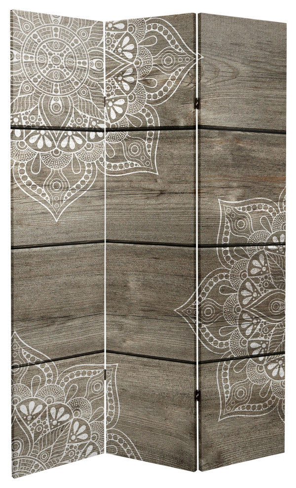 6' Tall Double Sided Mandala on Oak Canvas Room Divider