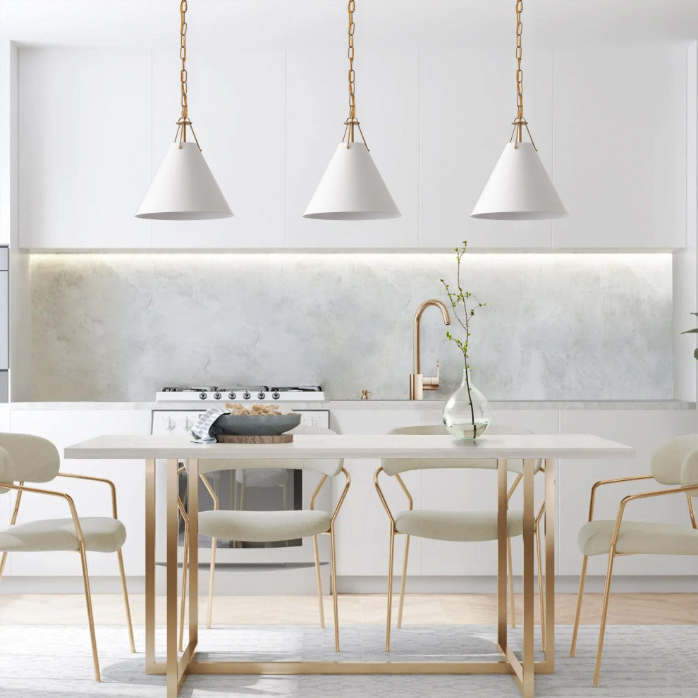 Modern Gold 1-Light Pendant Light Fixture with White Metal Shade