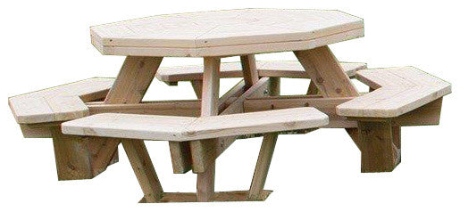 White Cedar Log Outdoor Octagon Picnic Table, Medium