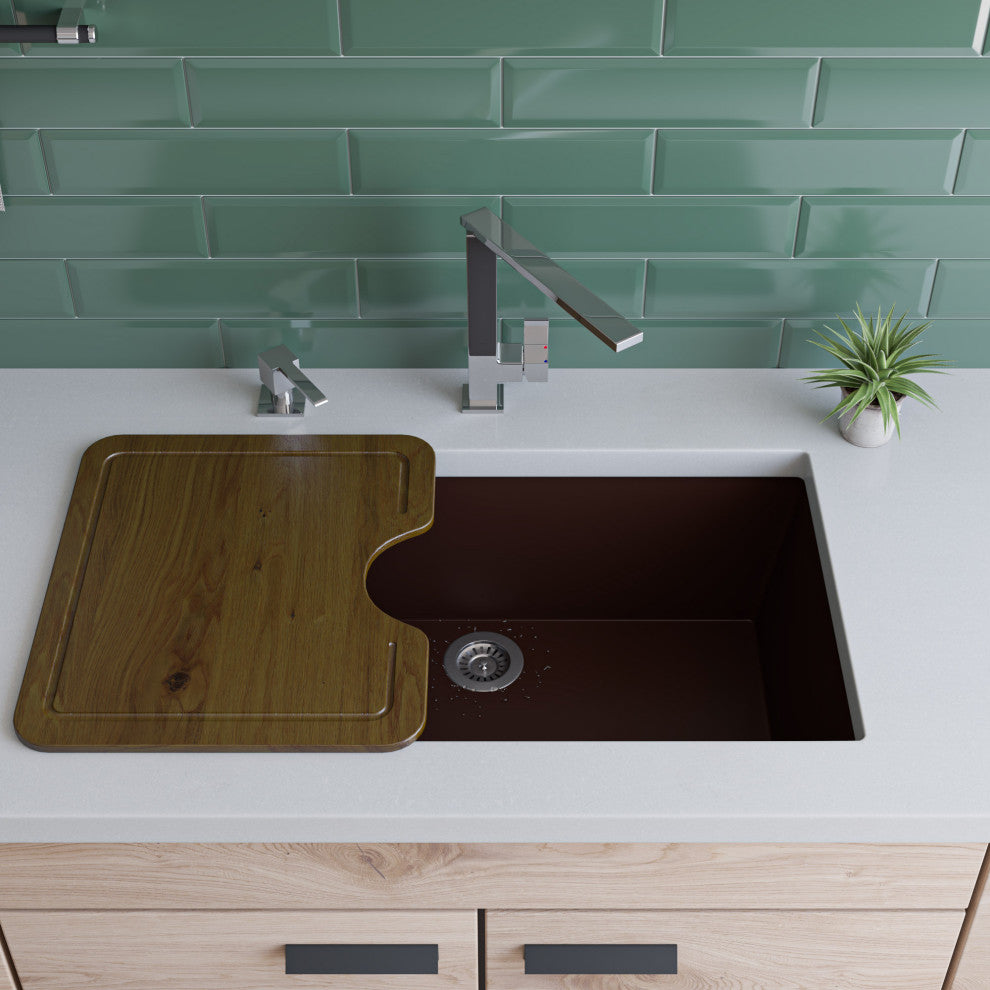 Chocolate 30" Undermount Single Bowl Granite Composite Kitchen Sink