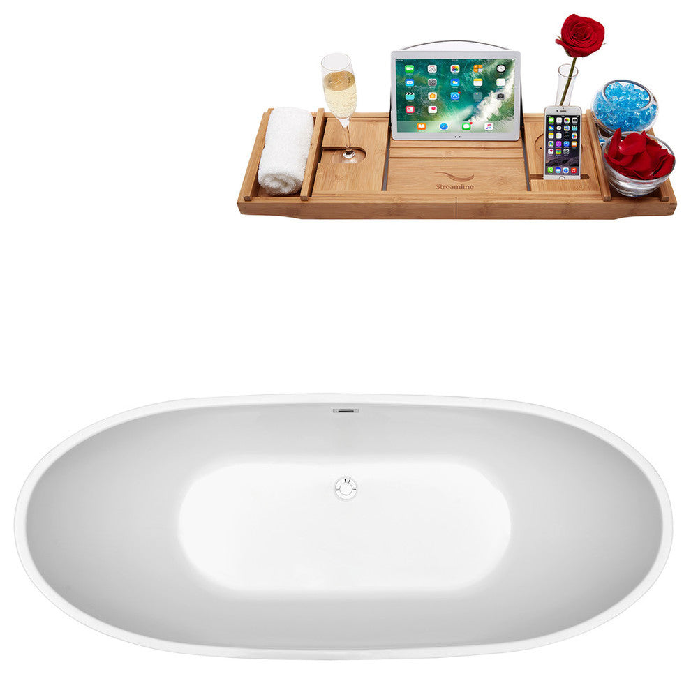 66" StreamlineN-581-66FSWH-FM Soaking Freestanding Tub With Internal Drain