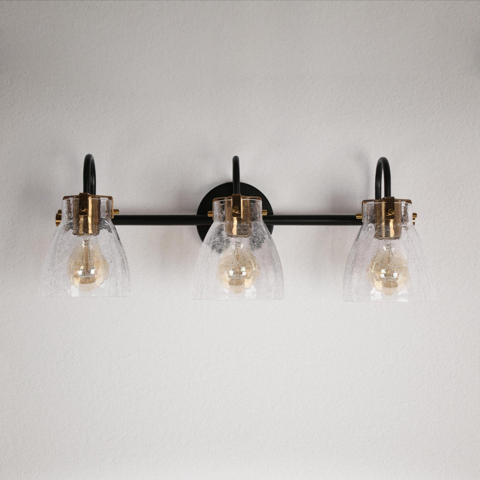 LNC Dawn Polished Gold Modern Crakled-Glass Wall Sconce, 3 Lights