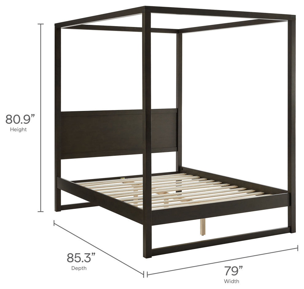 Alva King Wood Canopy Platform Bed, Smoked Oak