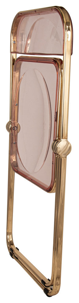 Lawrence Acrylic Folding Chair With Gold Frame, Rose Pink