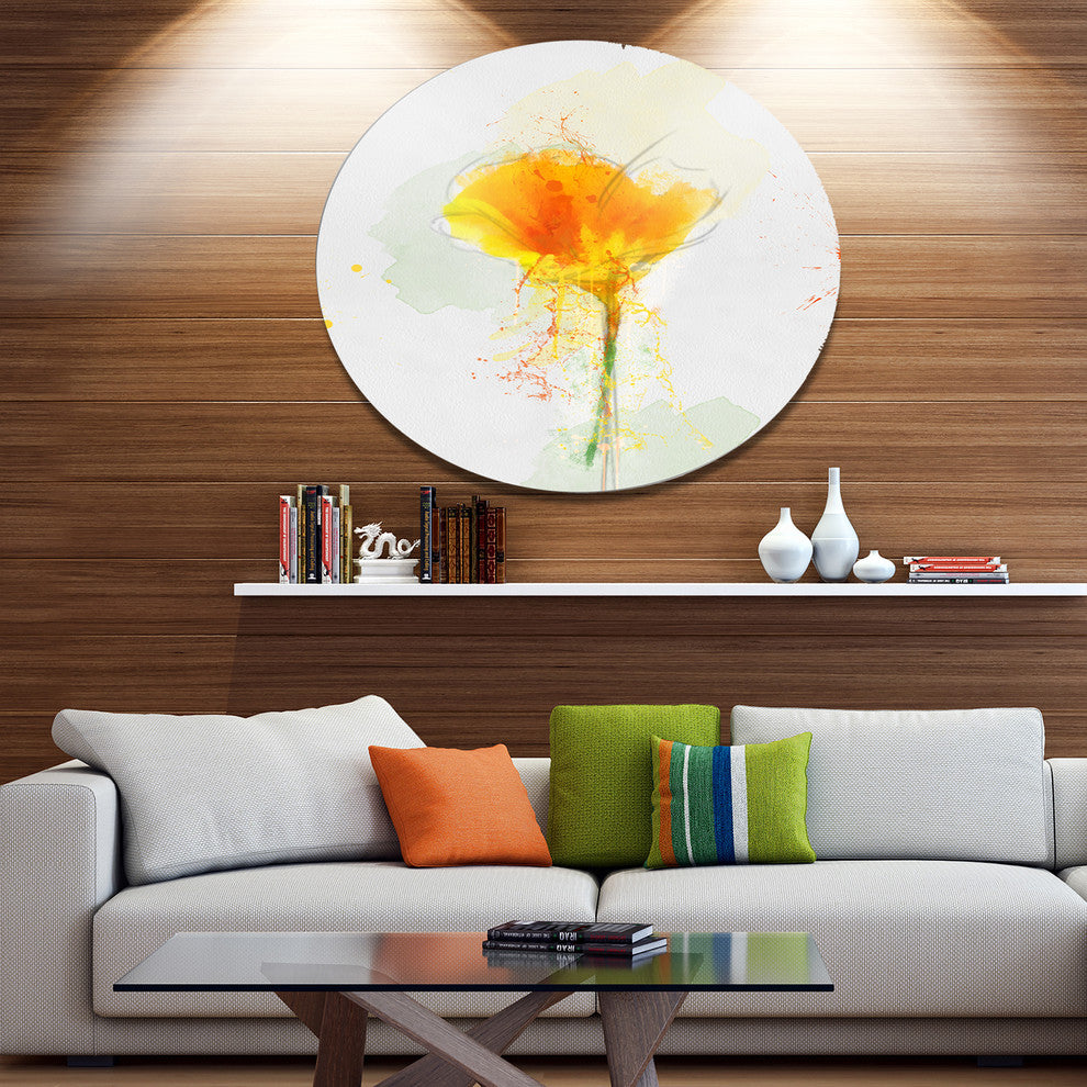 Yellow Flower Sketch Watercolor, Modern Floral Round Wall Art, 36"