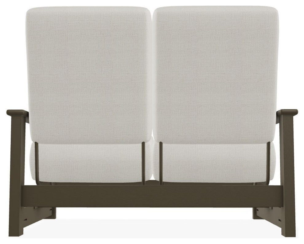 Leeward Deep Seat Outdoor Loveseat with Hidden Motion, Grasscloth Buff/Beachwood
