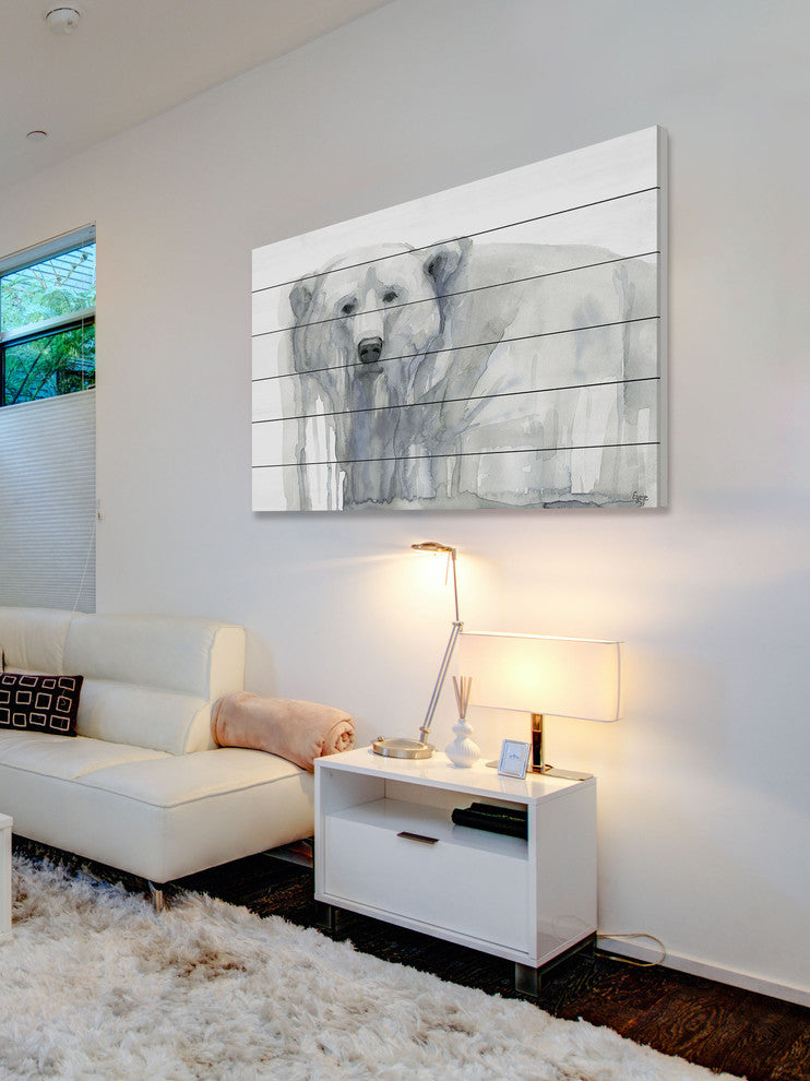 "Polar Bear" Painting Print on White Wood, 60"x40"