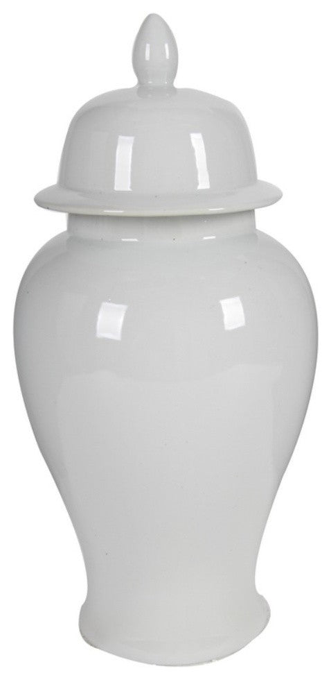Decorative Porcelain Ginger Jar With Lidded Top, Large, White