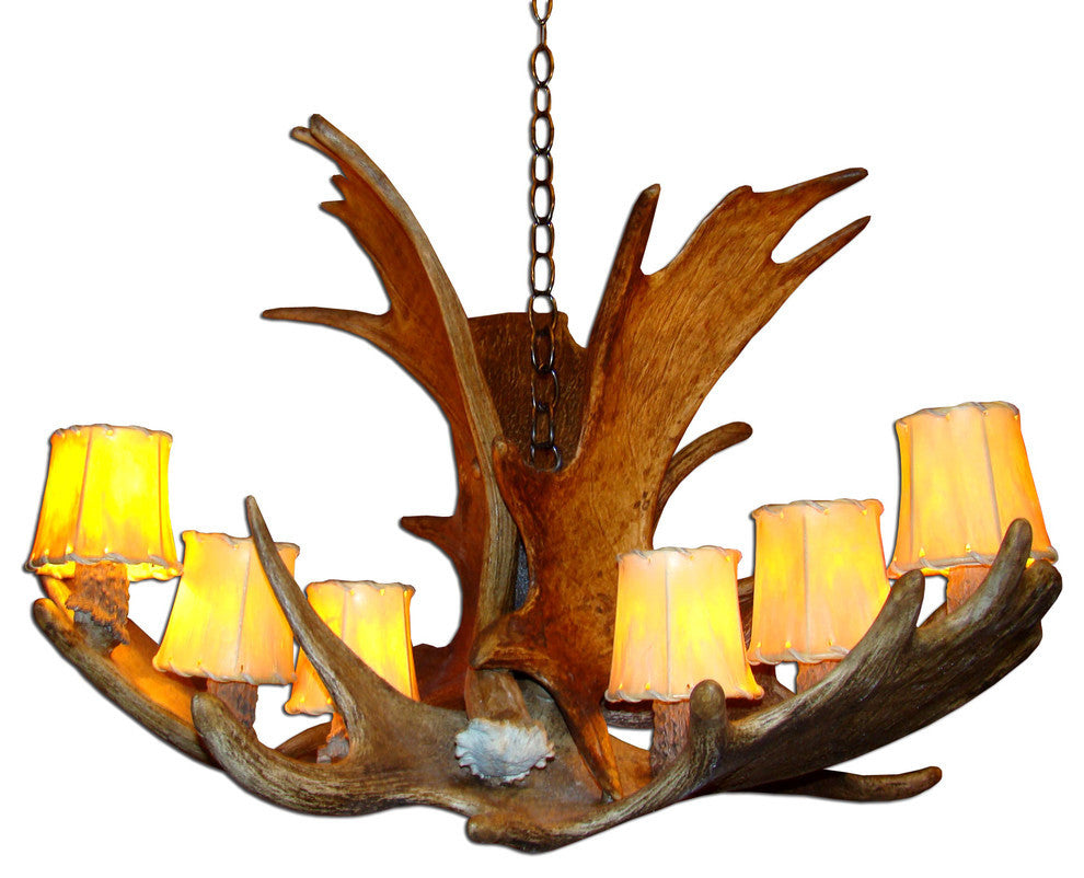Moose Antler Chandelier Light, Medium, Rawhide Shades