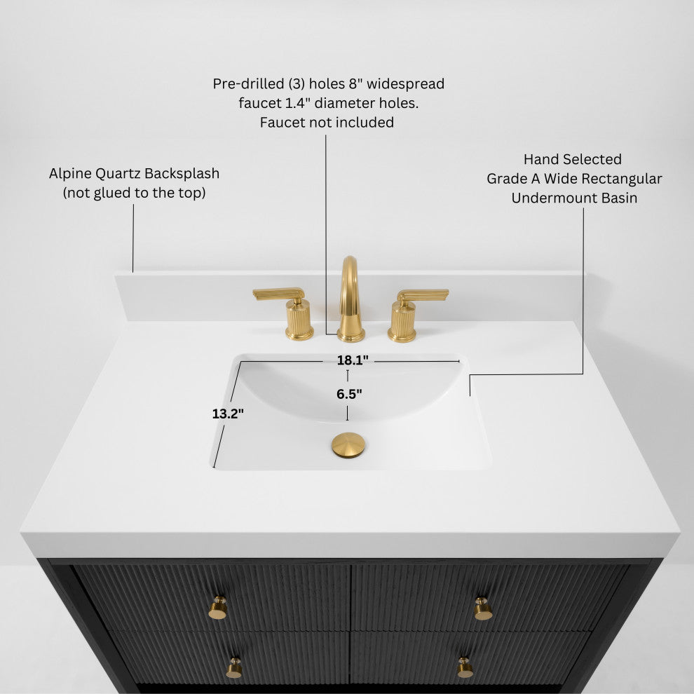 Momo Bathroom Vanity Set, Black Oak, 36"