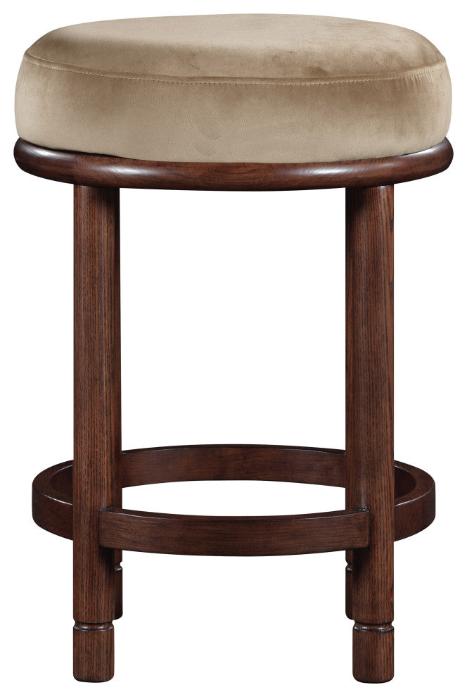 Monette Upholstered Bar and Counter Stool, Beige, Velvet, Brown Finish