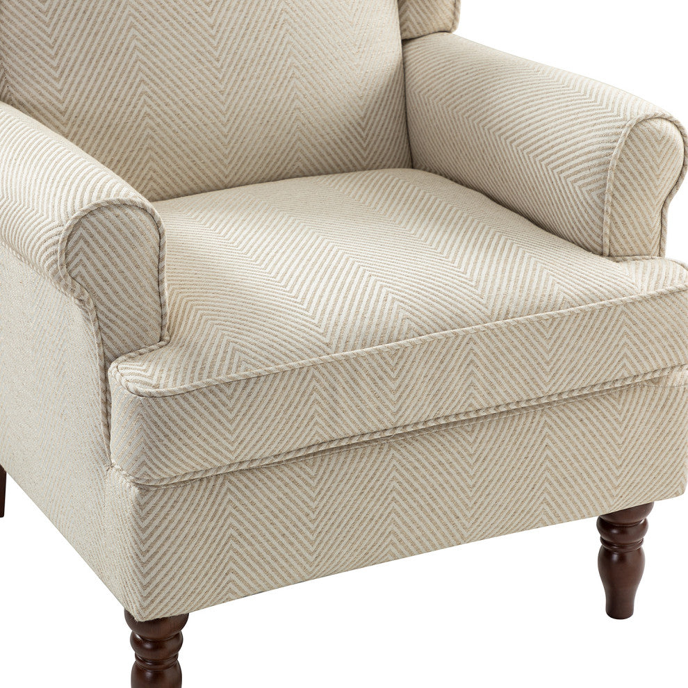 Floral Wingback Armchair with Turned Legs, Tan