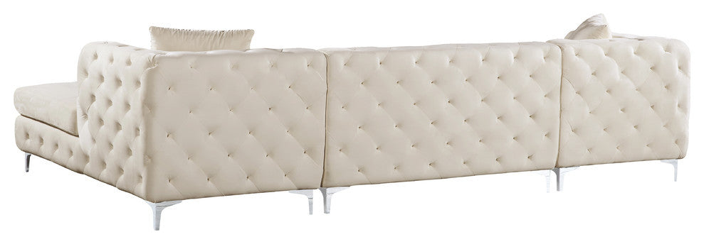 Gail Velvet 3-Piece Sectional, Cream