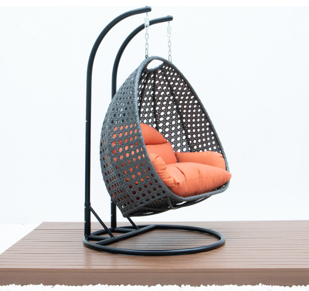 2 Person Charcoal Wicker Double Hanging Egg Swing Chair, Orange