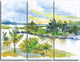 "Autumn Forest and Lake Watercolor" Metal Wall Art, 3 Panels, 36"x28"
