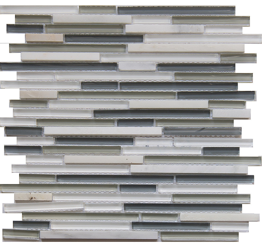 12"x12" Glass and Stone Mosaic Tile, Morning, Strips, Set of 50