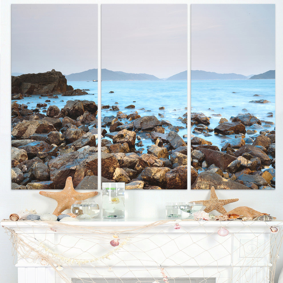 "Stones on Shore of Port Shelter HK" Wall Art, 3 Panels, 36"x28"