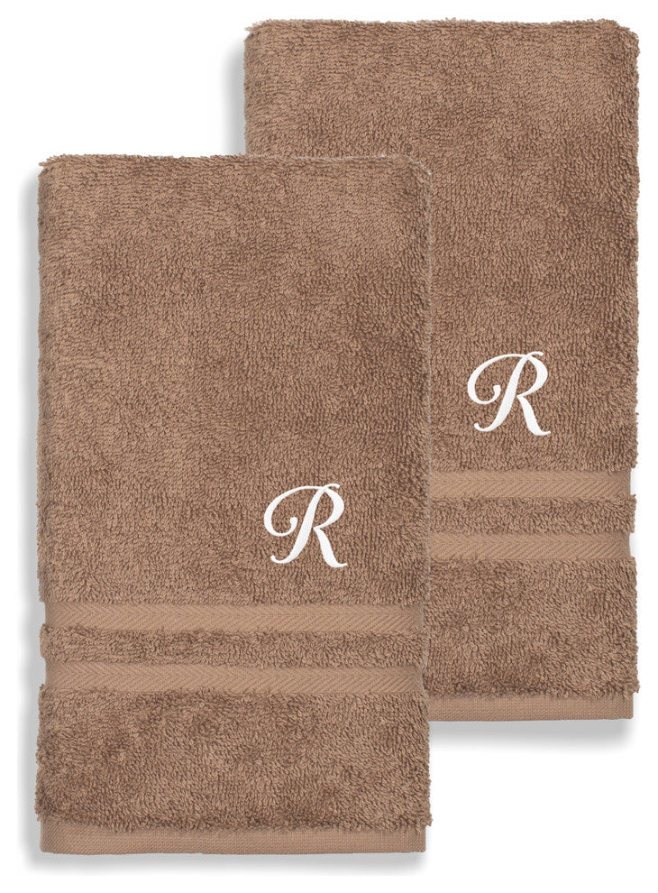 Denzi Hand Towels With Monogrammed Letter, Set of 2, R