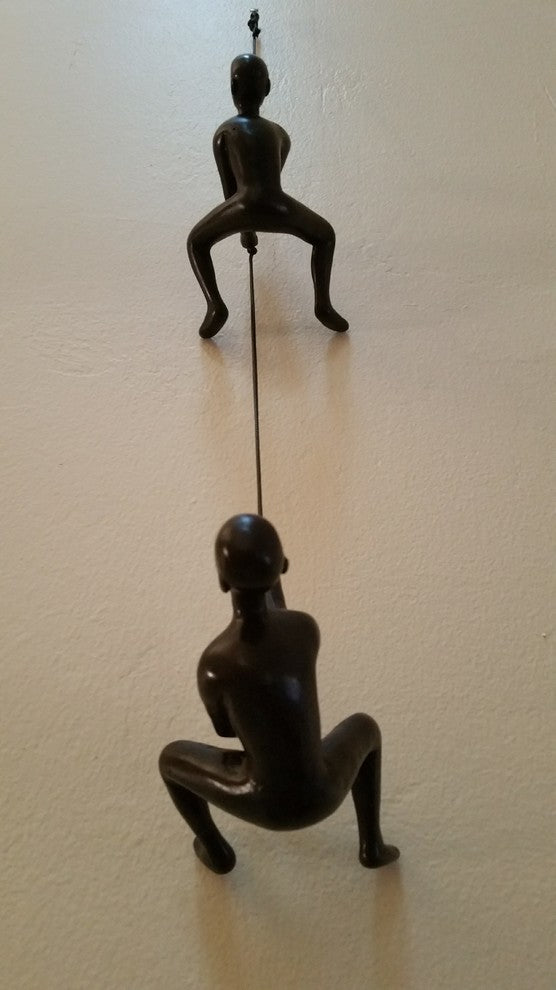 2-Pieces of the Chasing Climbing Man Wall Art Sculpture, CHOCO