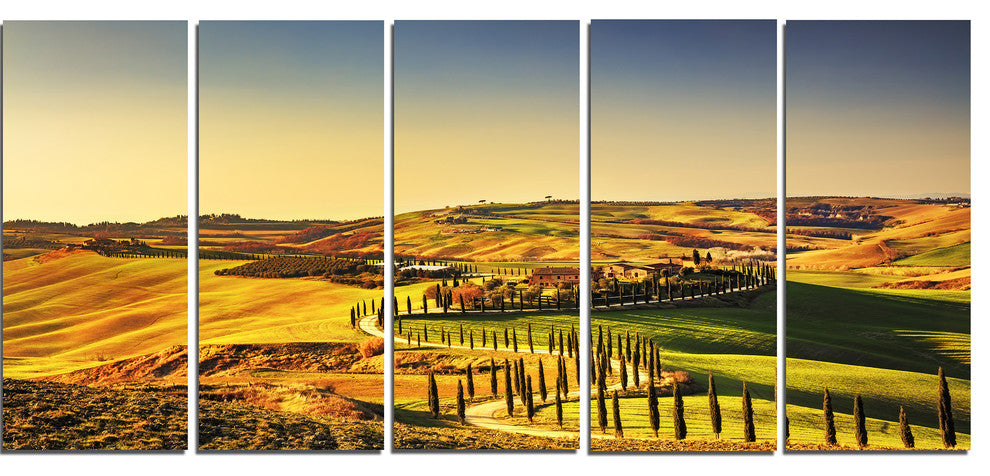 "Crete Senesi Rural Landscape Tuscany" Landscape Wall Art, 5 Panels, 60"x28"