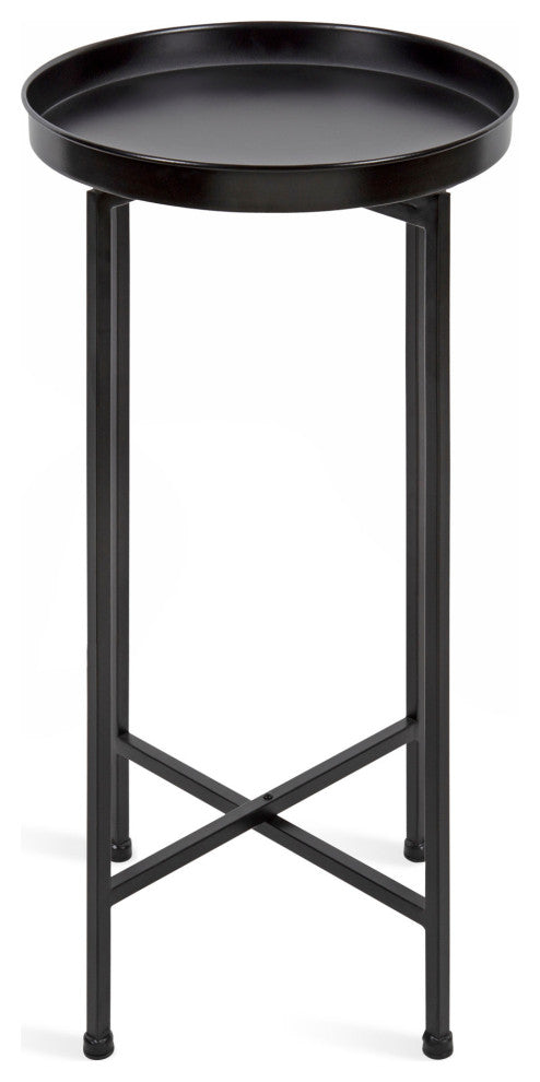Celia Round Metal Foldable Tray Accent Table, Black 14x14x25.75