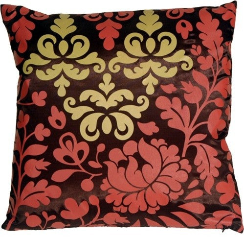 Pillow Decor - Bohemian Damask Brown, Red and Ocher Throw Pillow