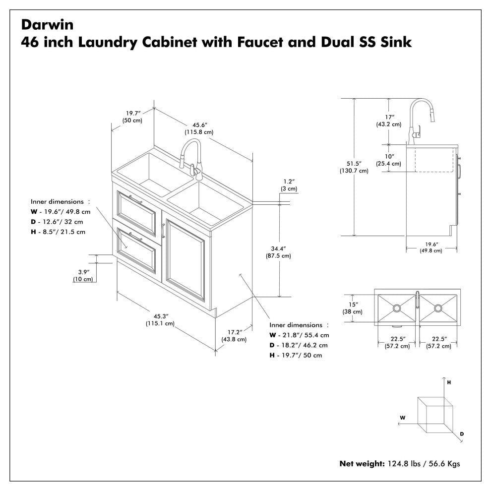 Darwin All-In-One 46-inch Laundry Utility Sink and Cabinet