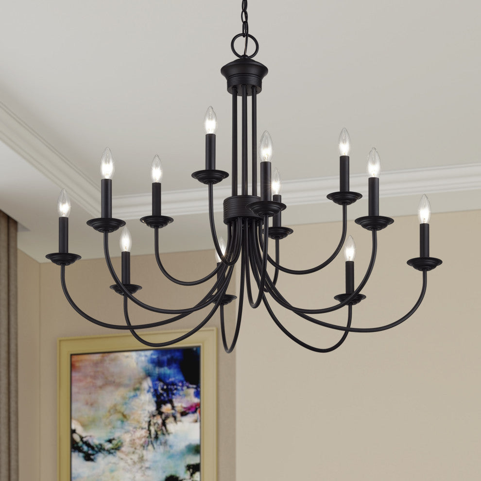 Estate 12-Light Black Large 2-Tier Chandelier